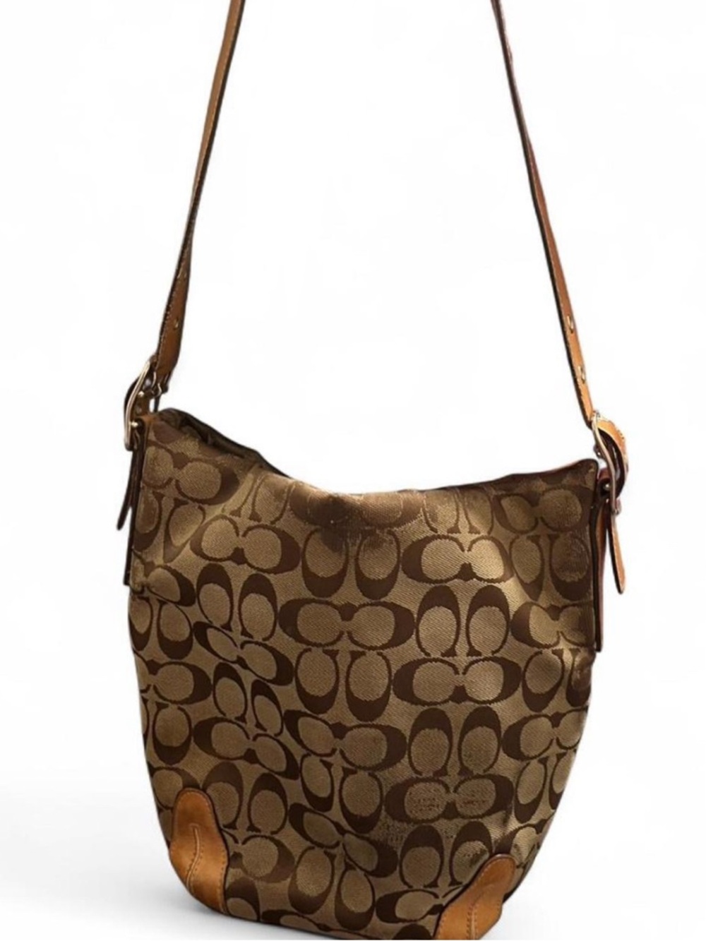 Vintage Coach 2002 Signature Monogram Brown Hobo Shoulder Bag